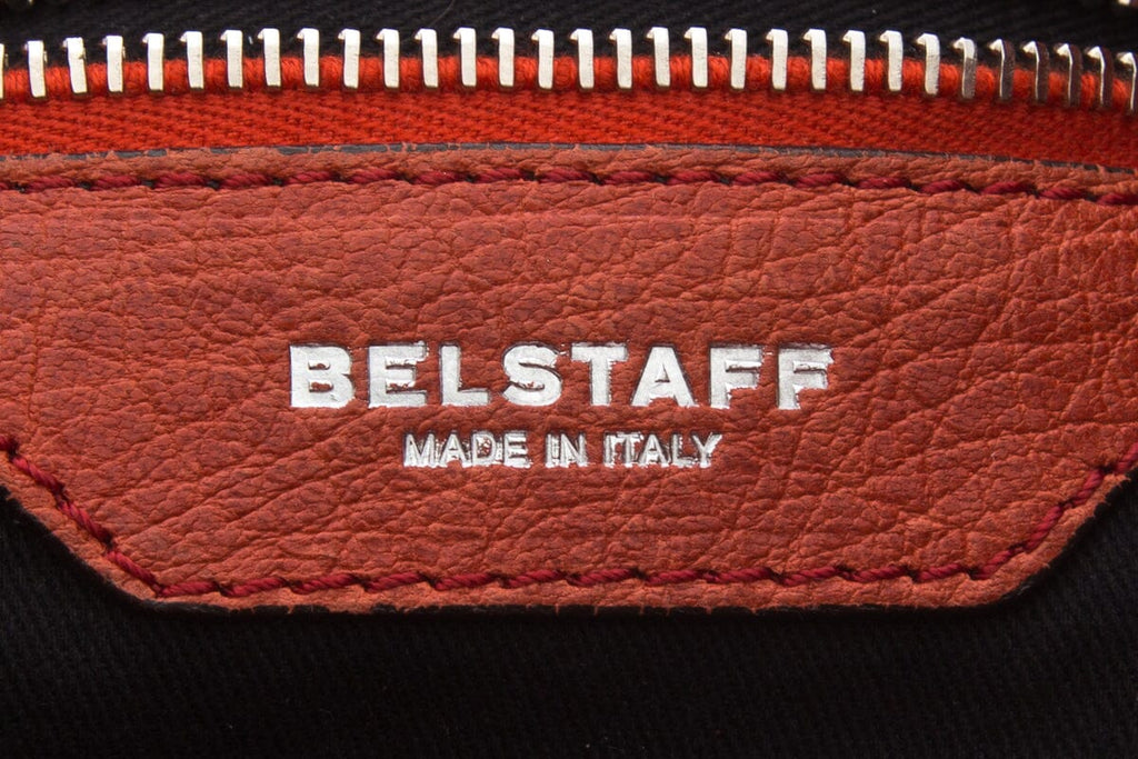Belstaff Orange Leather Zip Top Tote Handbag