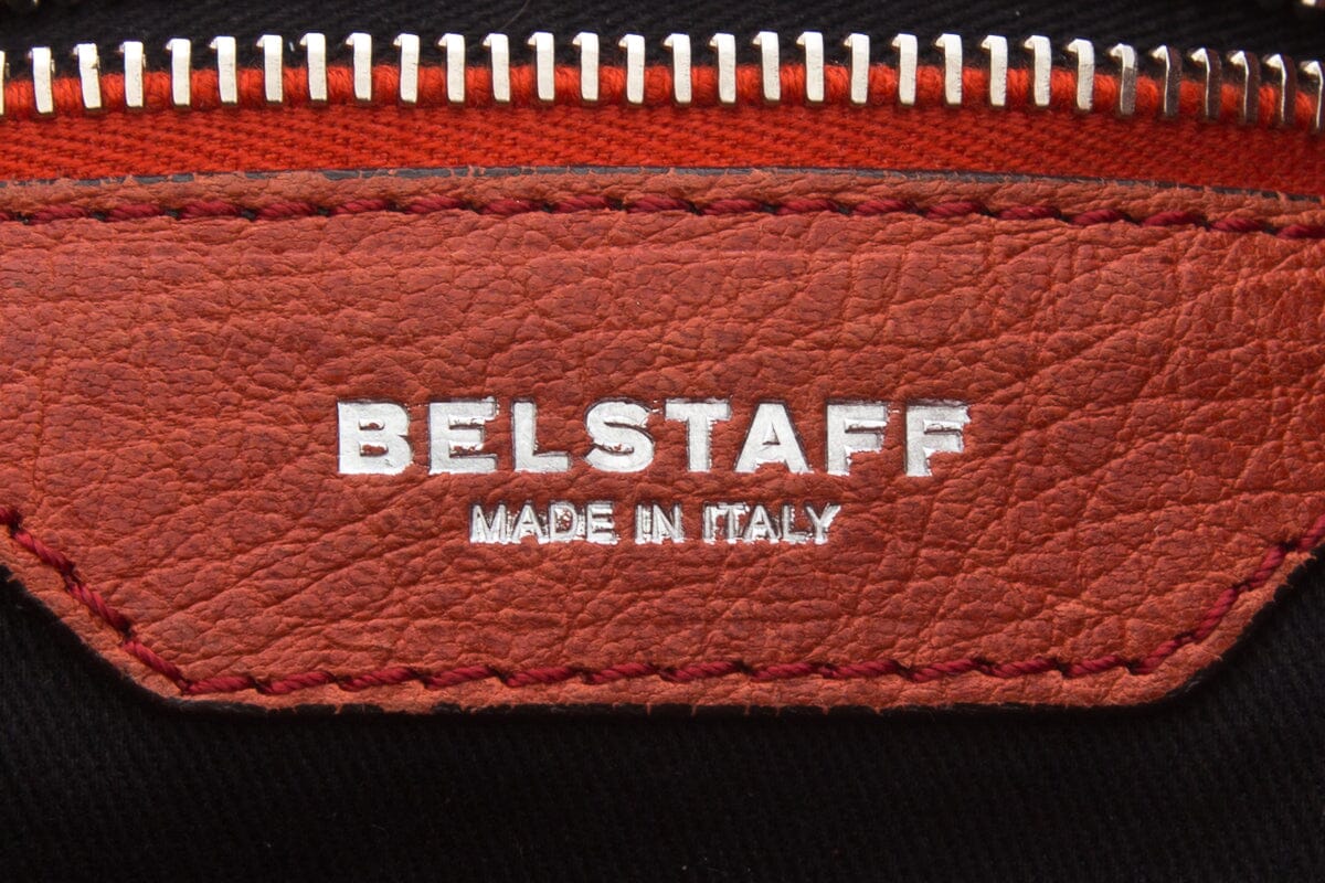 Belstaff Orange Leather Zip Top Tote Handbag