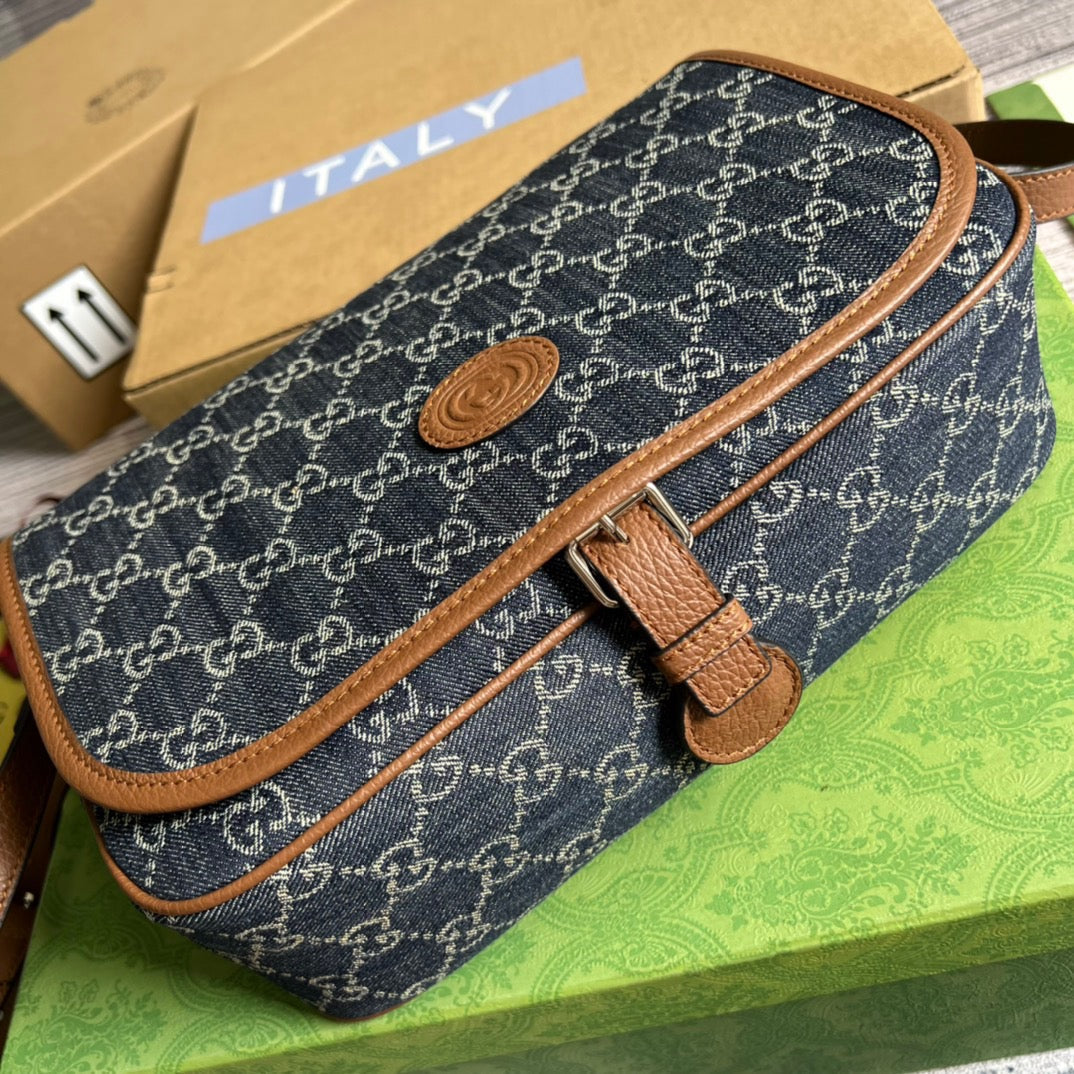 gg Children’s gg  Messenger Bag Dark Blue And Ivory Eco Washed Organic gg Jacquard Denim For Women  11.4in/29cm gg
