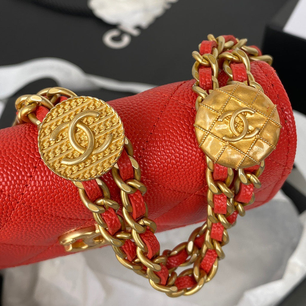 CHL Clutch With Chain Gold Hardware Grained Shinny Red For Women, Women’s Handbags, Shoulder Bags 4.7in/12cm AP2857