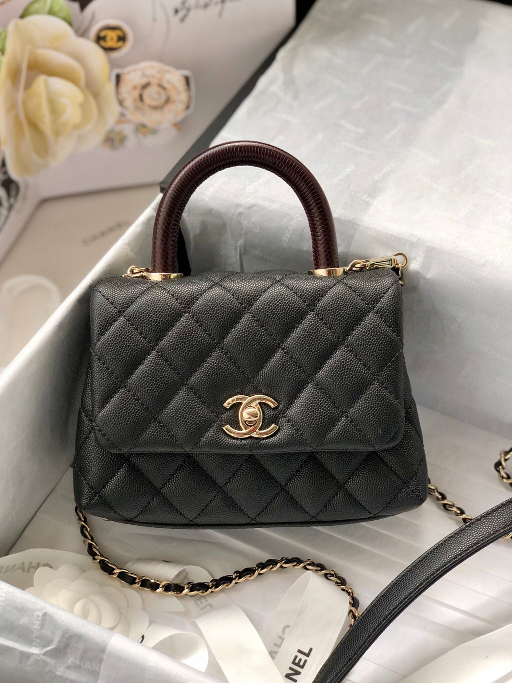 CHL Classic Mini Flapbag Top Handle Black For Women 7.5in/19cm