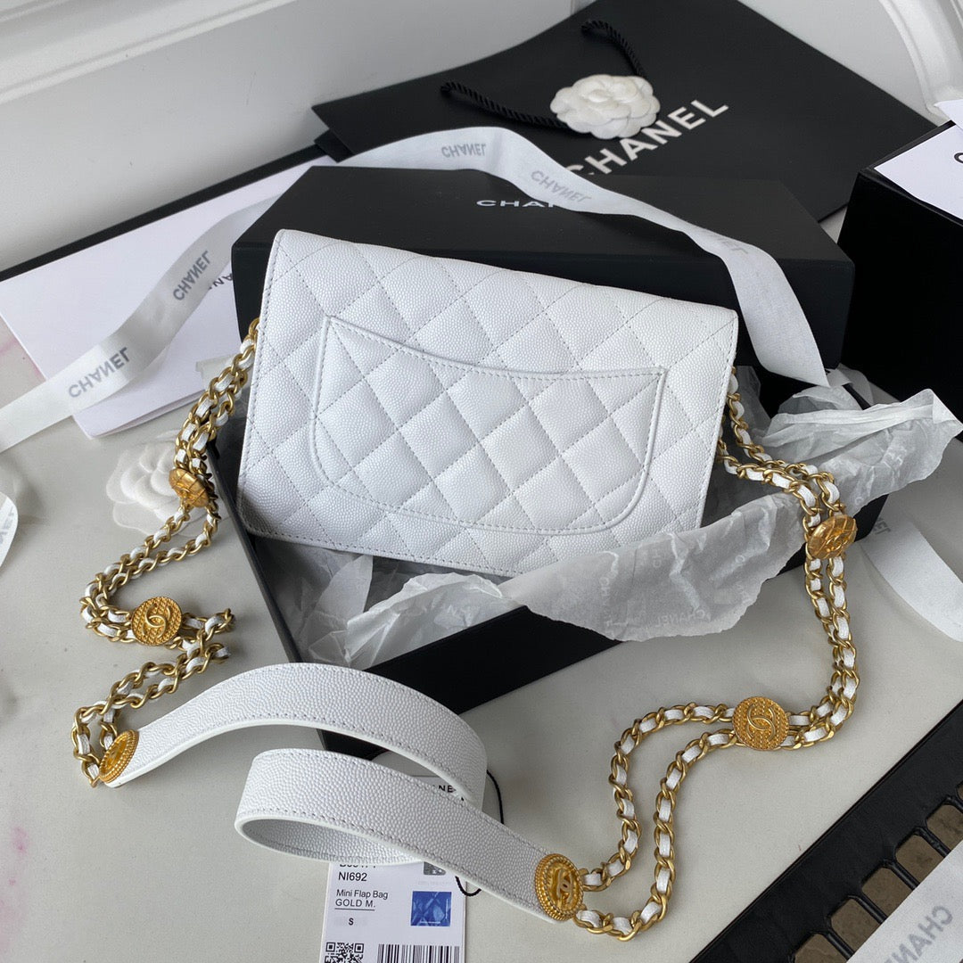 CHLSmall GlamIap Bag Gold Hardware White For Women Handbags, Shoulder Bags 7.5in/19cm AP2840
