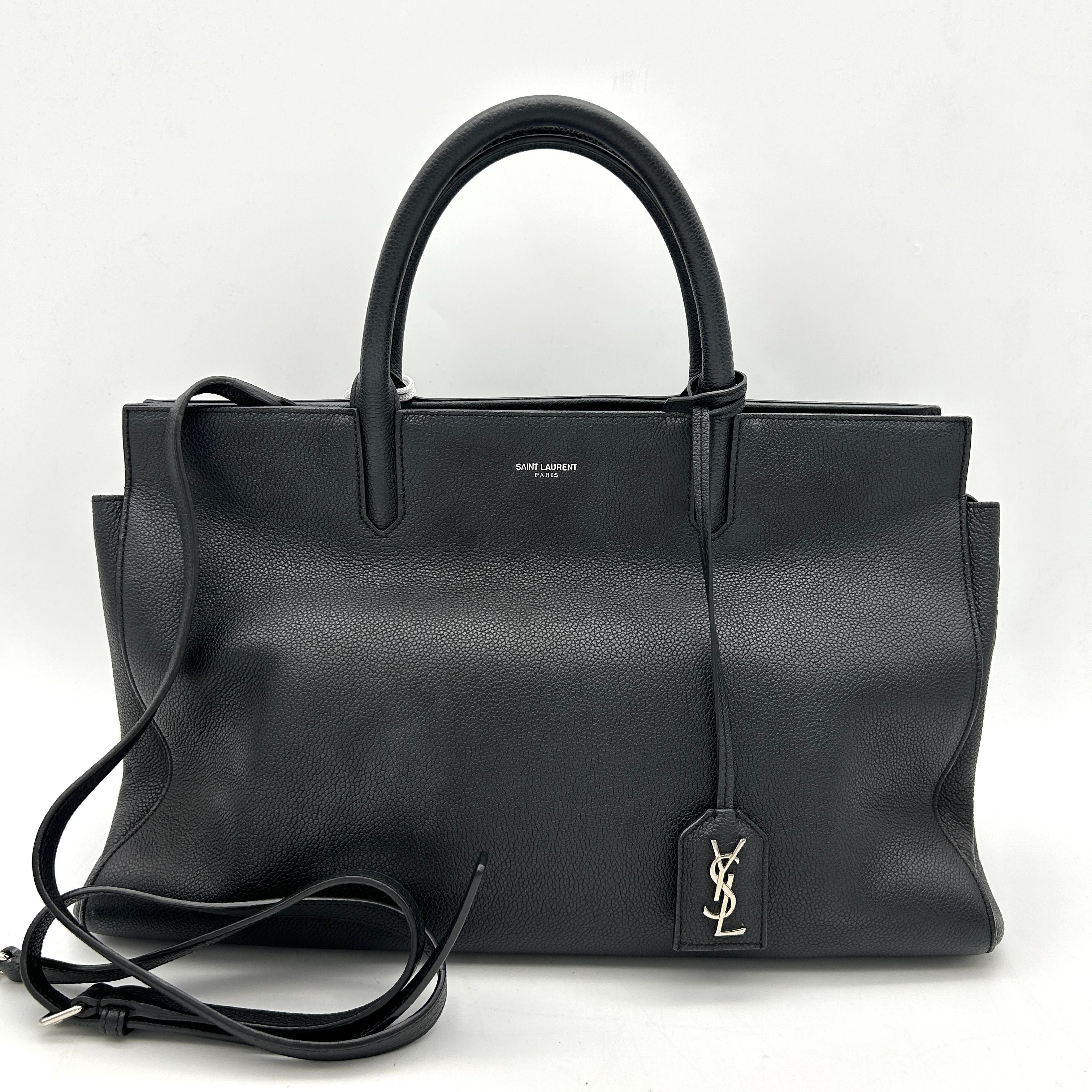 SAINT LAURENT Grained Calfskin Small Cabas Rive Gauche Black LA13279