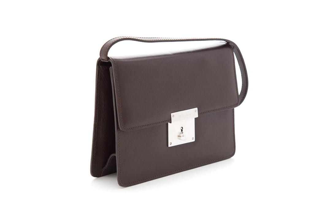 Valextra Brown Leather Mini Shoulder Handbag