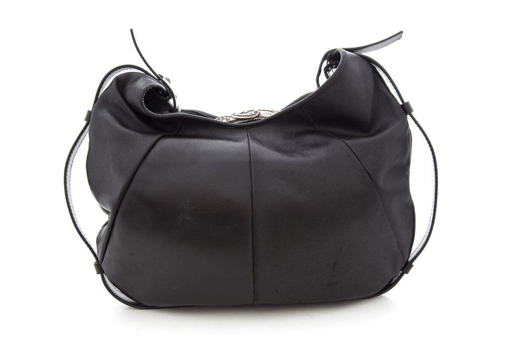YSL Vintage Black Leather Hobo Handbag