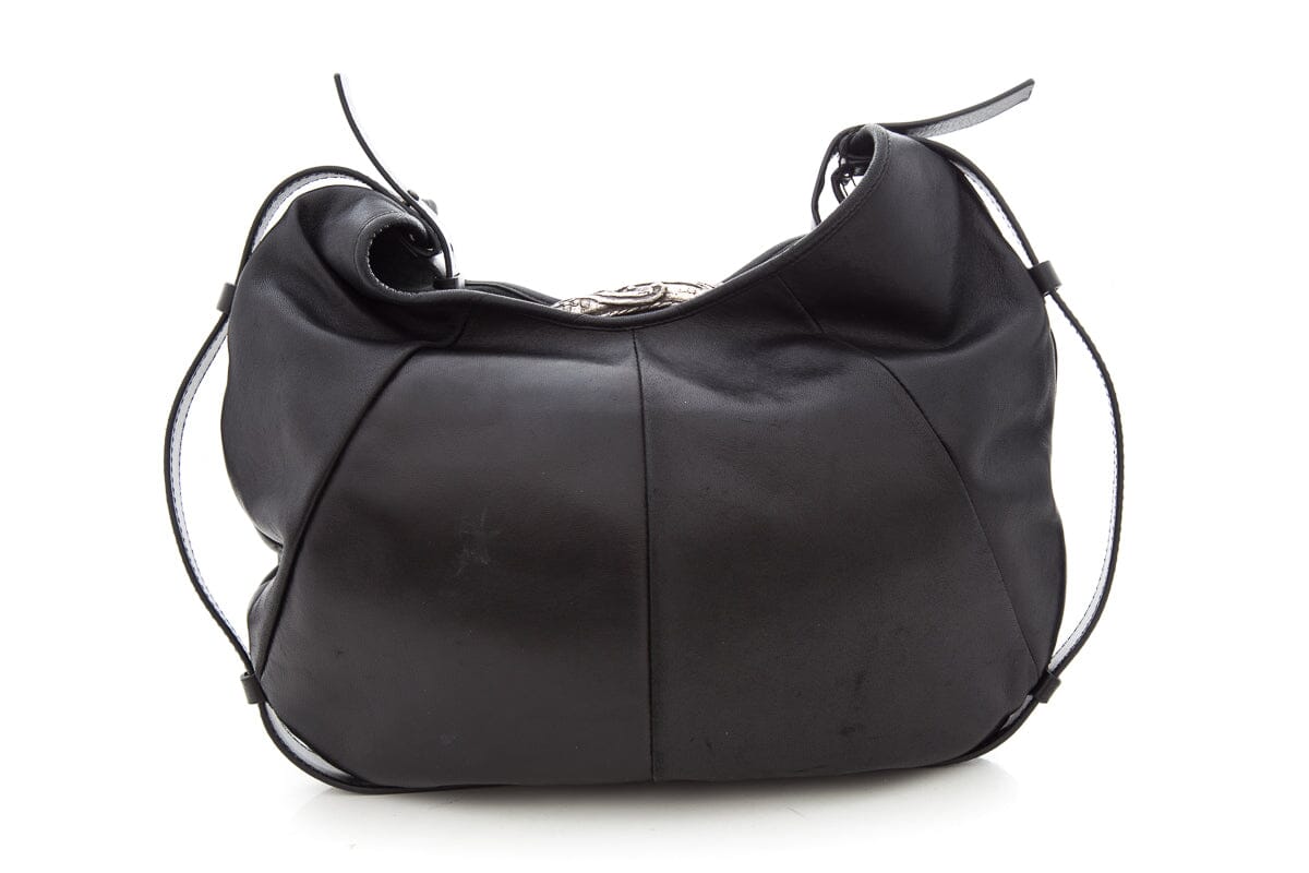 YSL Vintage Black Leather Hobo Handbag