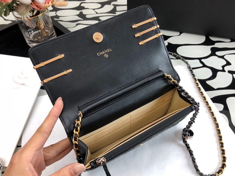 CHL Flap Bag Gold Toned Hardware Black For Women 7.4in/19cm