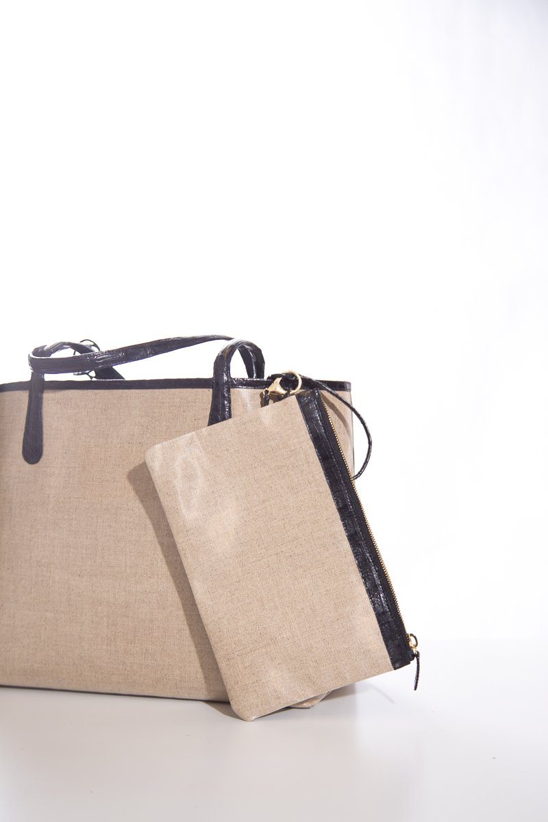Nancy Gonzalez Crocodile-Accented Coated Canvas Tote