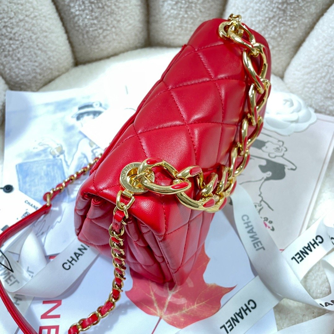 CHL Flap Bag Gold Hardware Red For Women, Women’s Handbags, Shoulder Bags 7.9in/20cm AS3366