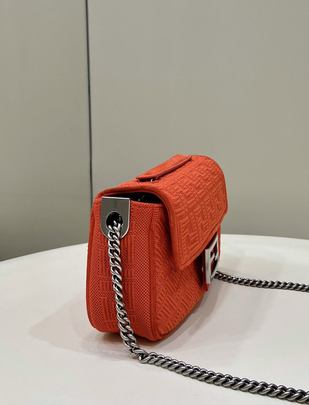 FI Baguette Chain MiGLAMI Red FF Fabric Bag For Woman 14.5cm/6in 8BR793AHW5F1F2I