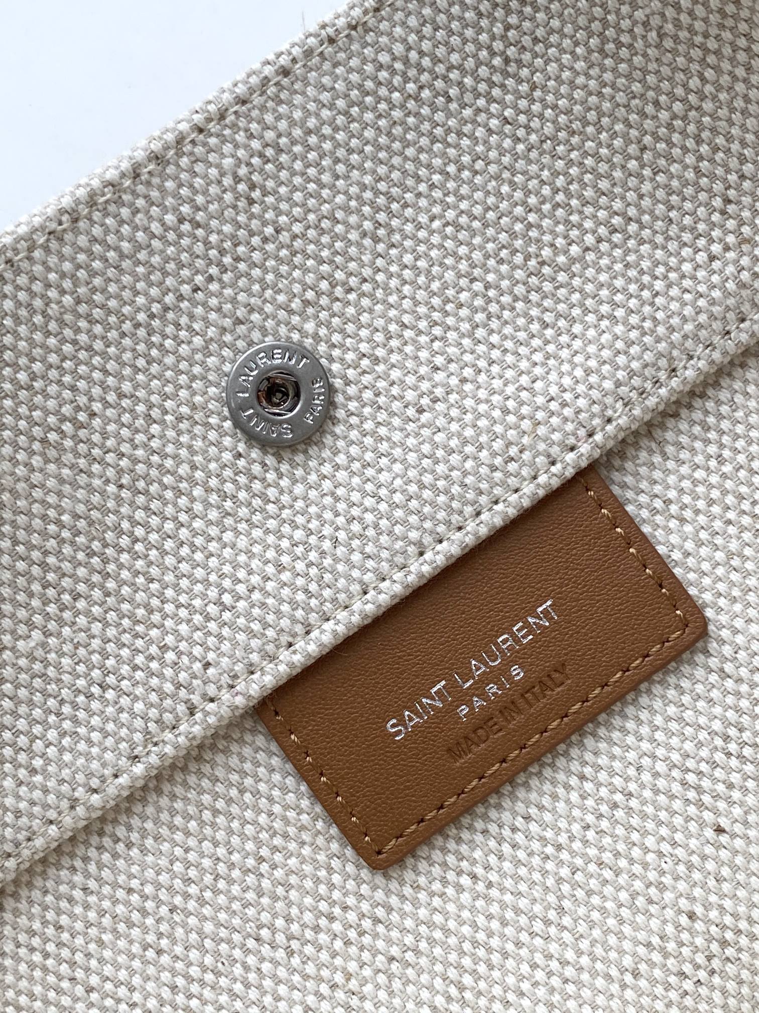 GLAMI Rive Gauche Bucket Bag In Linen With Brown Strap For Women 11.4in/30cm YSL 669299FAABK9053
