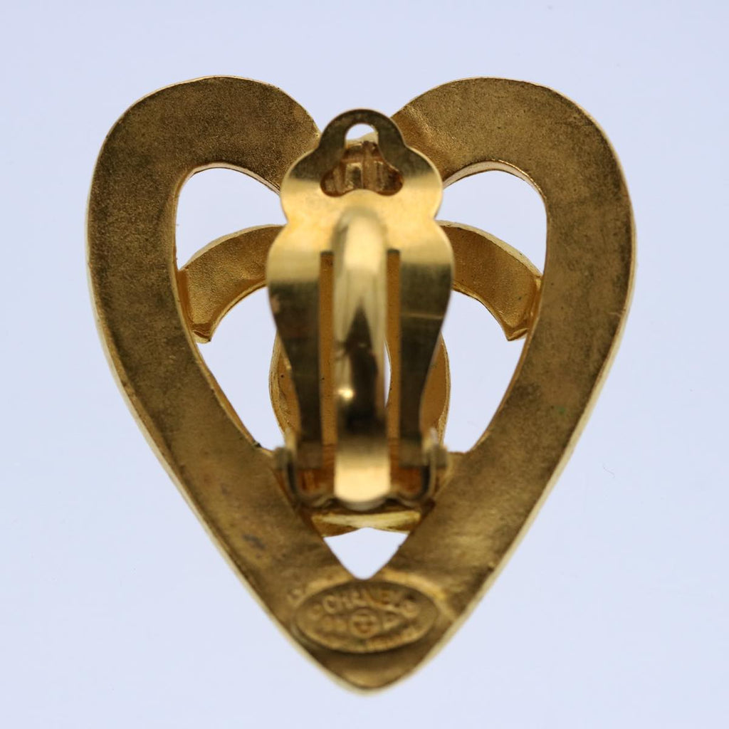 CHANEL heart Earring Gold Tone CC 60077A