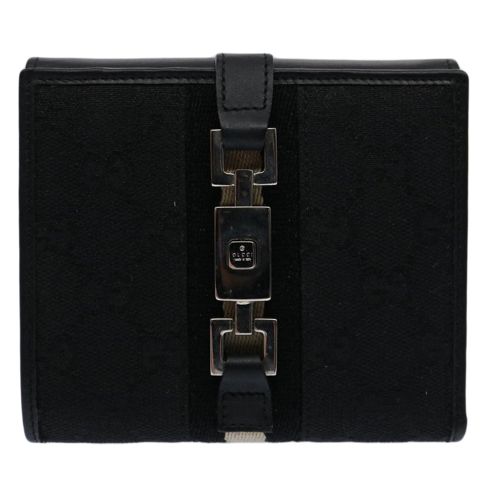 GUCCI GG Canvas Sherry Line Jackie Wallet Black White 60081A