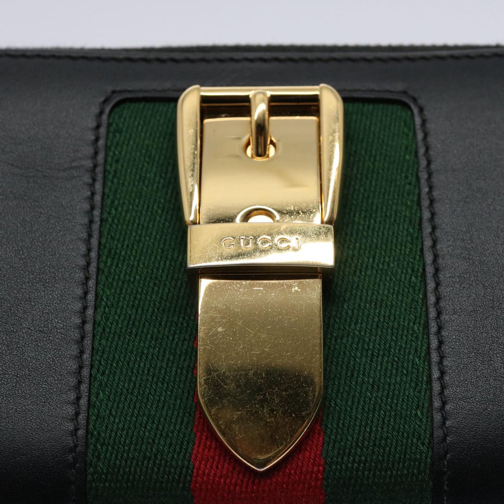 GUCCI Silvi Web Sherry Line Long Wallet Leather Black Red 476083 60085A