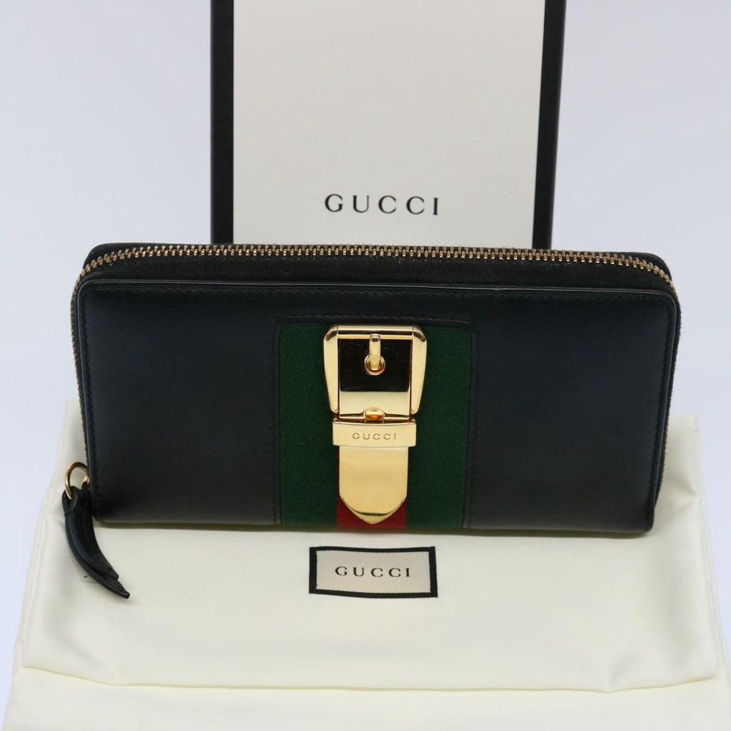 GUCCI Silvi Web Sherry Line Long Wallet Leather Black Red 476083 60085A