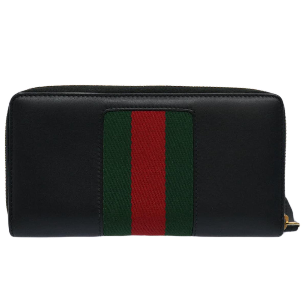 GUCCI Silvi Web Sherry Line Long Wallet Leather Black Red 476083 60085A