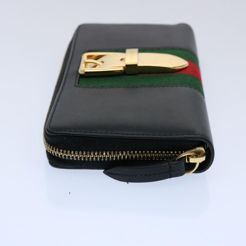 GUCCI Silvi Web Sherry Line Long Wallet Leather Black Red 476083 60085A