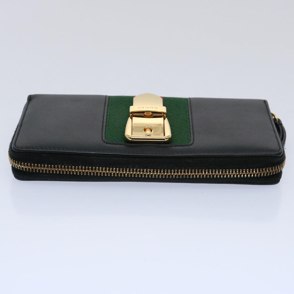 GUCCI Silvi Web Sherry Line Long Wallet Leather Black Red 476083 60085A