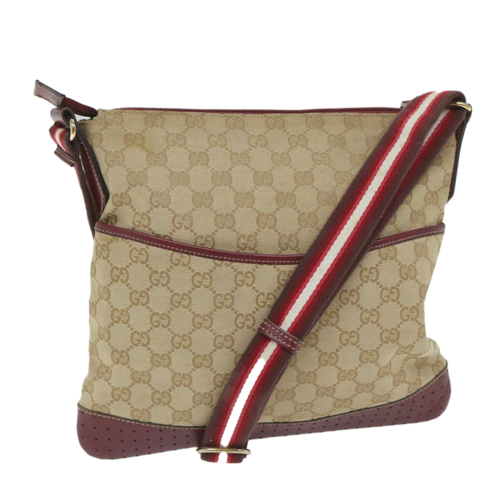GUCCI GG Canvas Sherry Line Shoulder Bag Beige Red 145857 60140