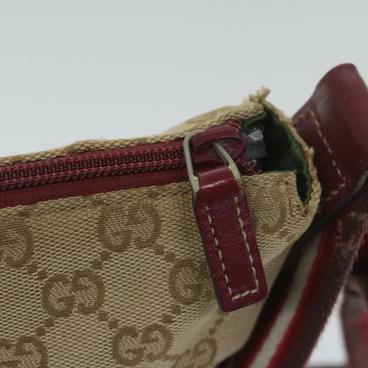 GUCCI GG Canvas Sherry Line Shoulder Bag Beige Red 145857 60140