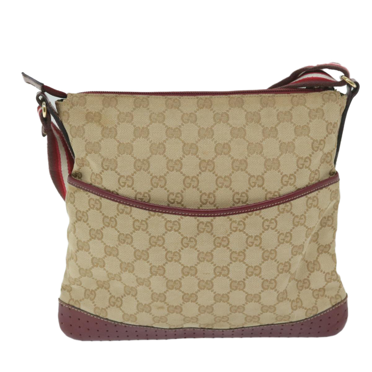 GUCCI GG Canvas Sherry Line Shoulder Bag Beige Red 145857 60140