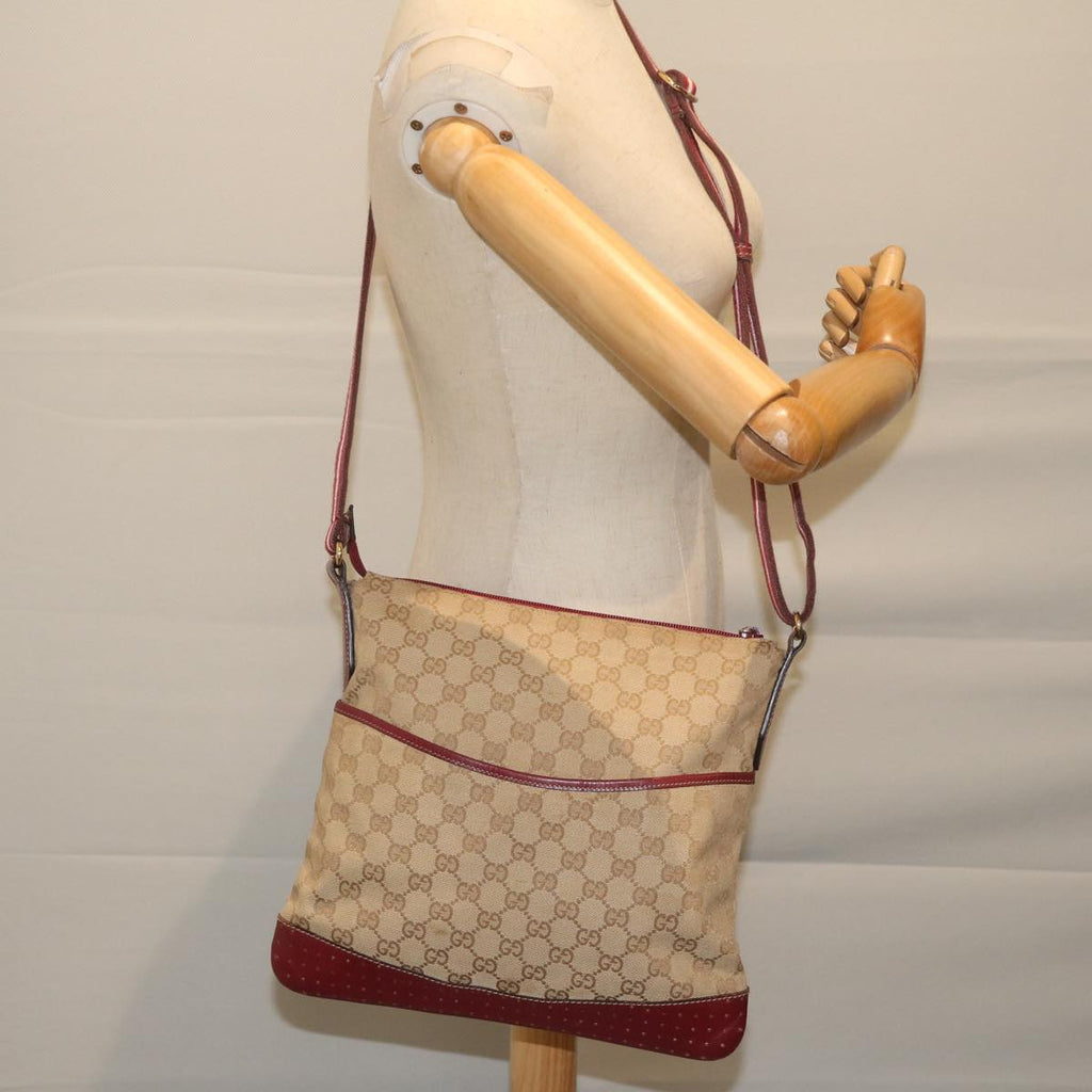 GUCCI GG Canvas Sherry Line Shoulder Bag Beige Red 145857 60140