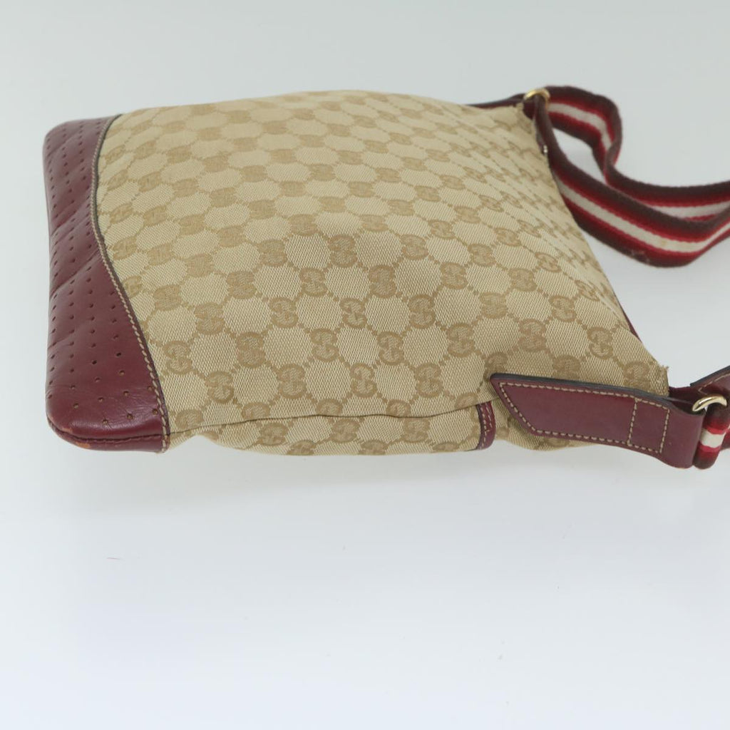 GUCCI GG Canvas Sherry Line Shoulder Bag Beige Red 145857 60140