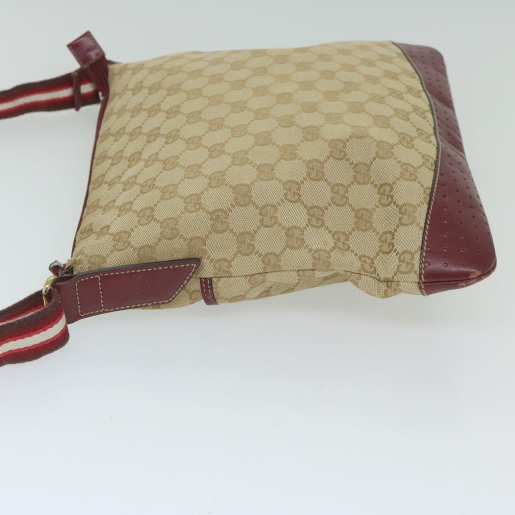 GUCCI GG Canvas Sherry Line Shoulder Bag Beige Red 145857 60140