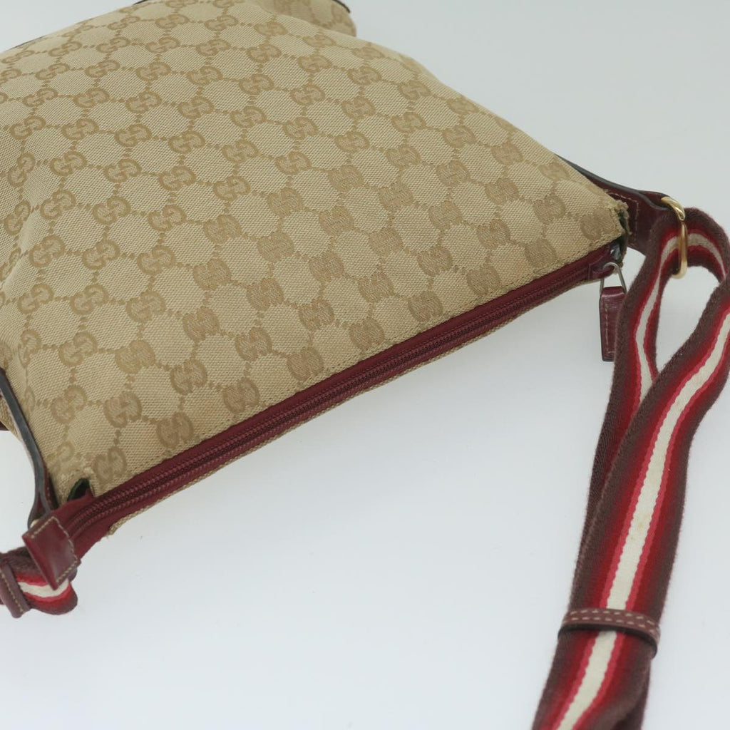 GUCCI GG Canvas Sherry Line Shoulder Bag Beige Red 145857 60140