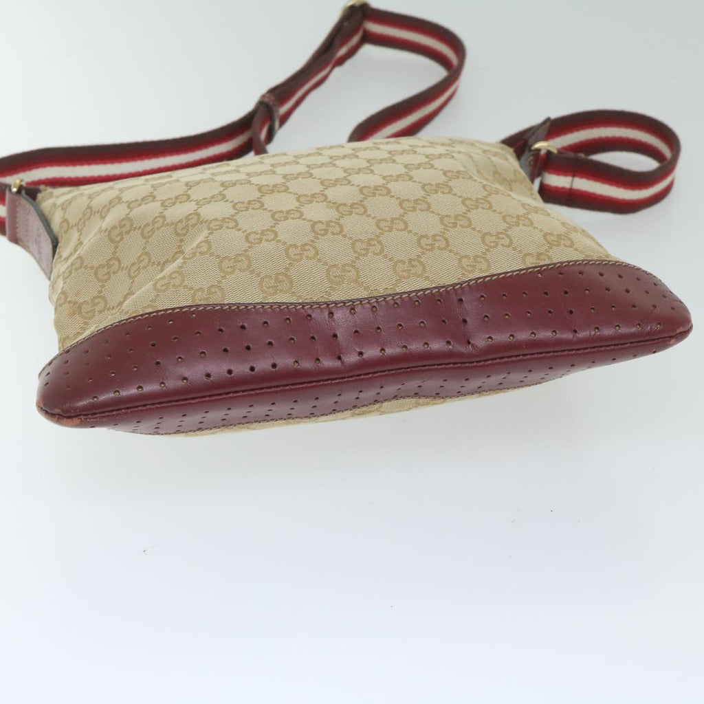 GUCCI GG Canvas Sherry Line Shoulder Bag Beige Red 145857 60140