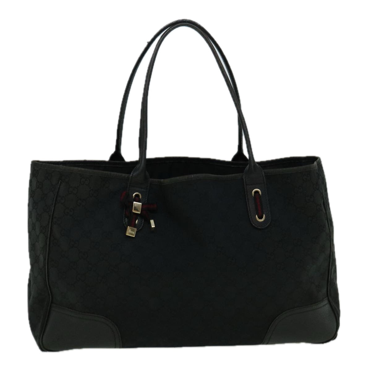 GUCCI GG Canvas Sherry Line Tote Bag Black Red 161719 60141