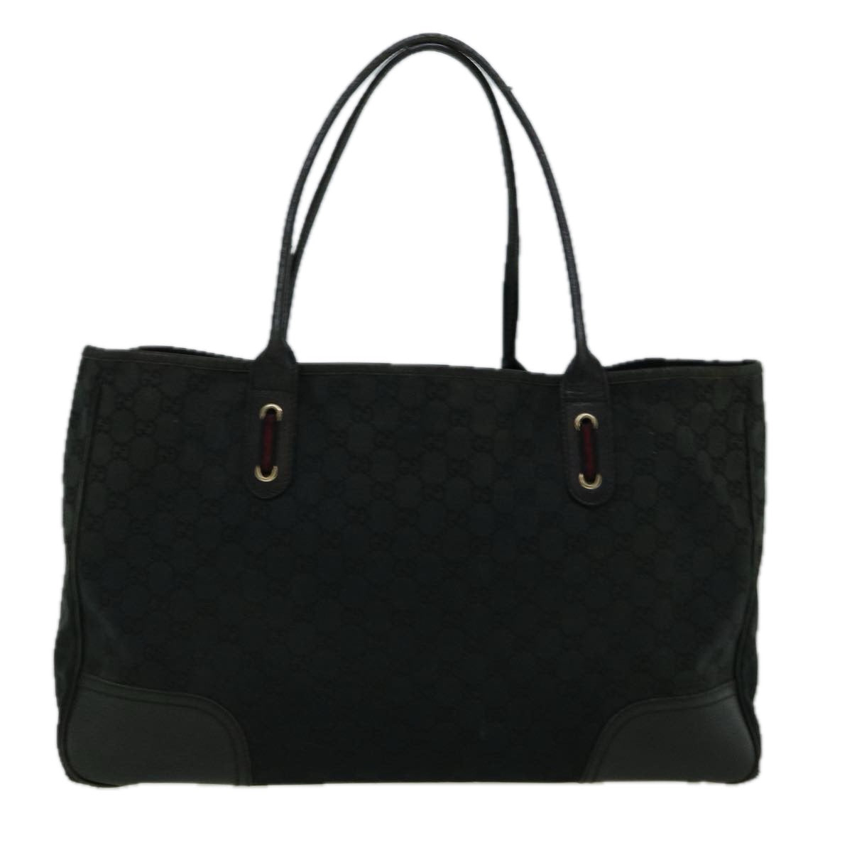 GUCCI GG Canvas Sherry Line Tote Bag Black Red 161719 60141