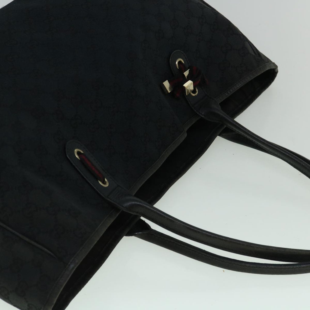 GUCCI GG Canvas Sherry Line Tote Bag Black Red 161719 60141