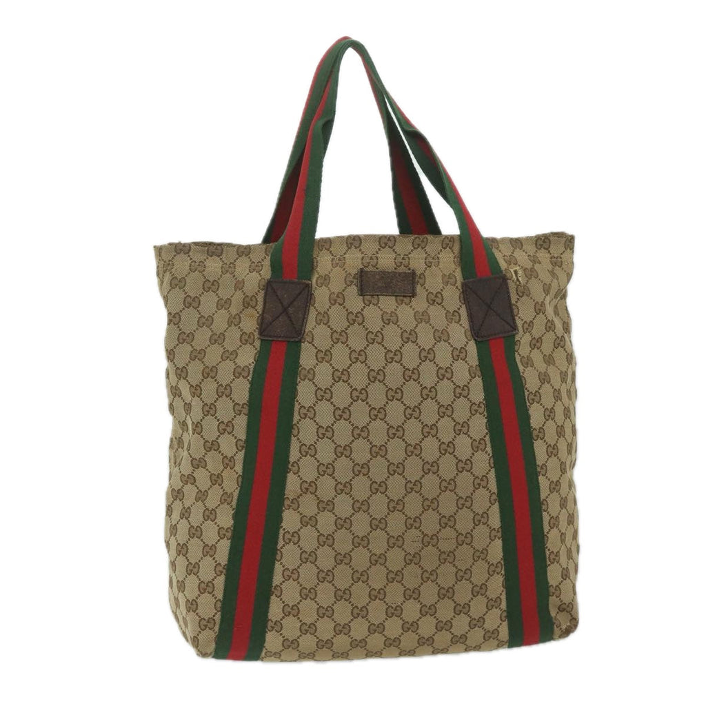 GUCCI GG Canvas Web Sherry Line Tote Bag Beige Red Green 189669 60144