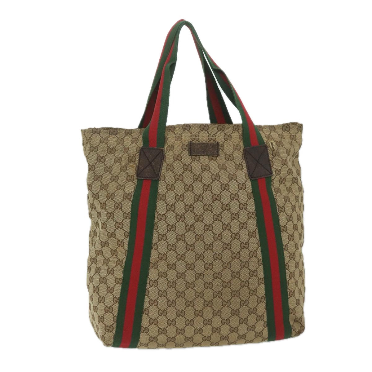 GUCCI GG Canvas Web Sherry Line Tote Bag Beige Red Green 189669 60144