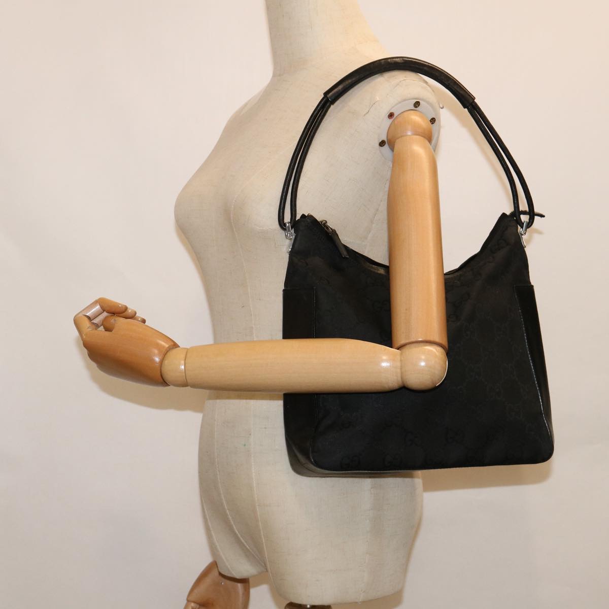 GUCCI GG Canvas Shoulder Bag Nylon Black 60150