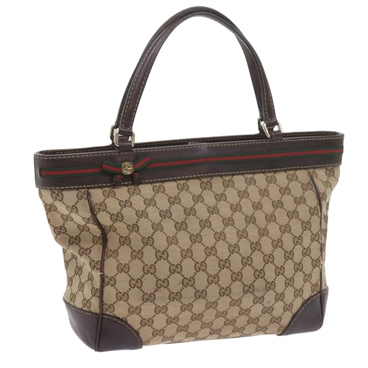 GUCCI GG Canvas Web Sherry Line Tote Bag Red Beige Green 257061 60154
