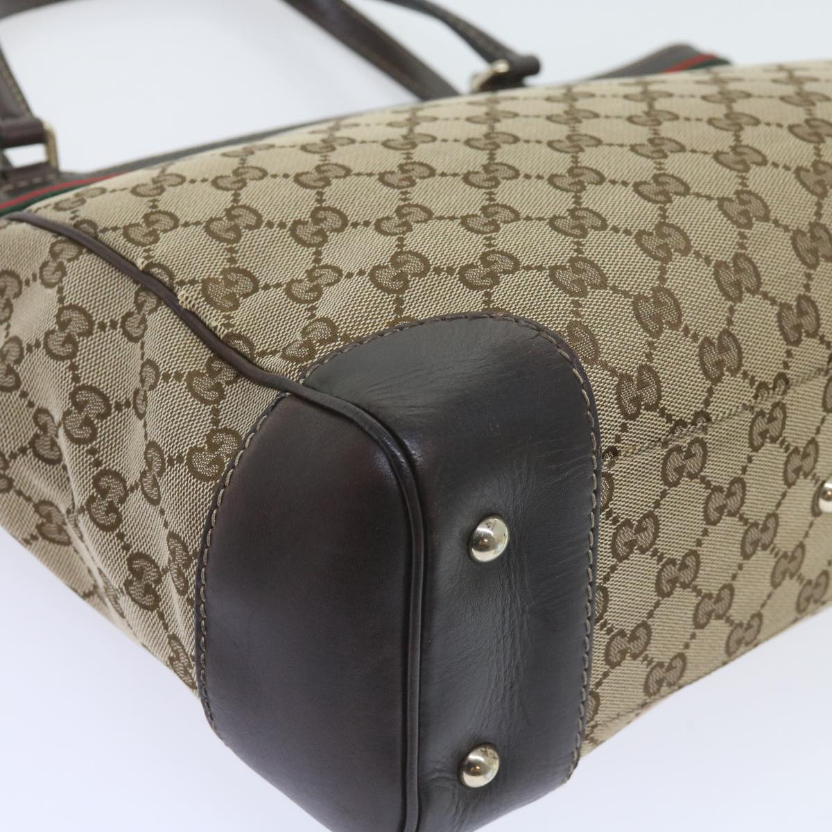 GUCCI GG Canvas Web Sherry Line Tote Bag Red Beige Green 257061 60154