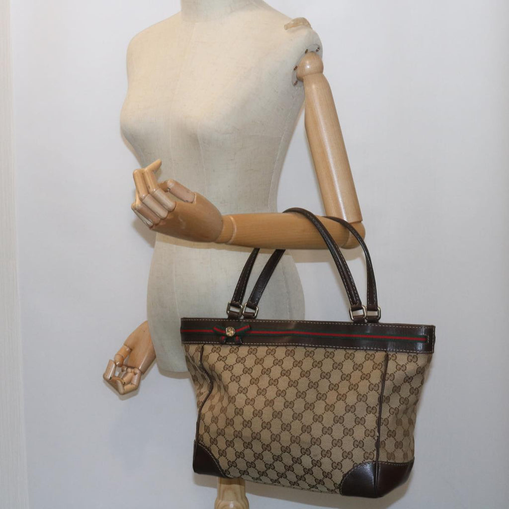 GUCCI GG Canvas Web Sherry Line Tote Bag Red Beige Green 257061 60154