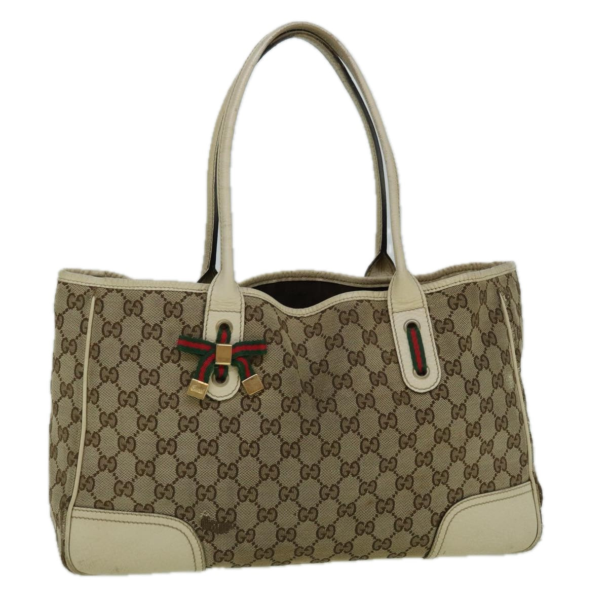 GUCCI GG Canvas Web Sherry Line Tote Bag Beige Red Green 163805 60259