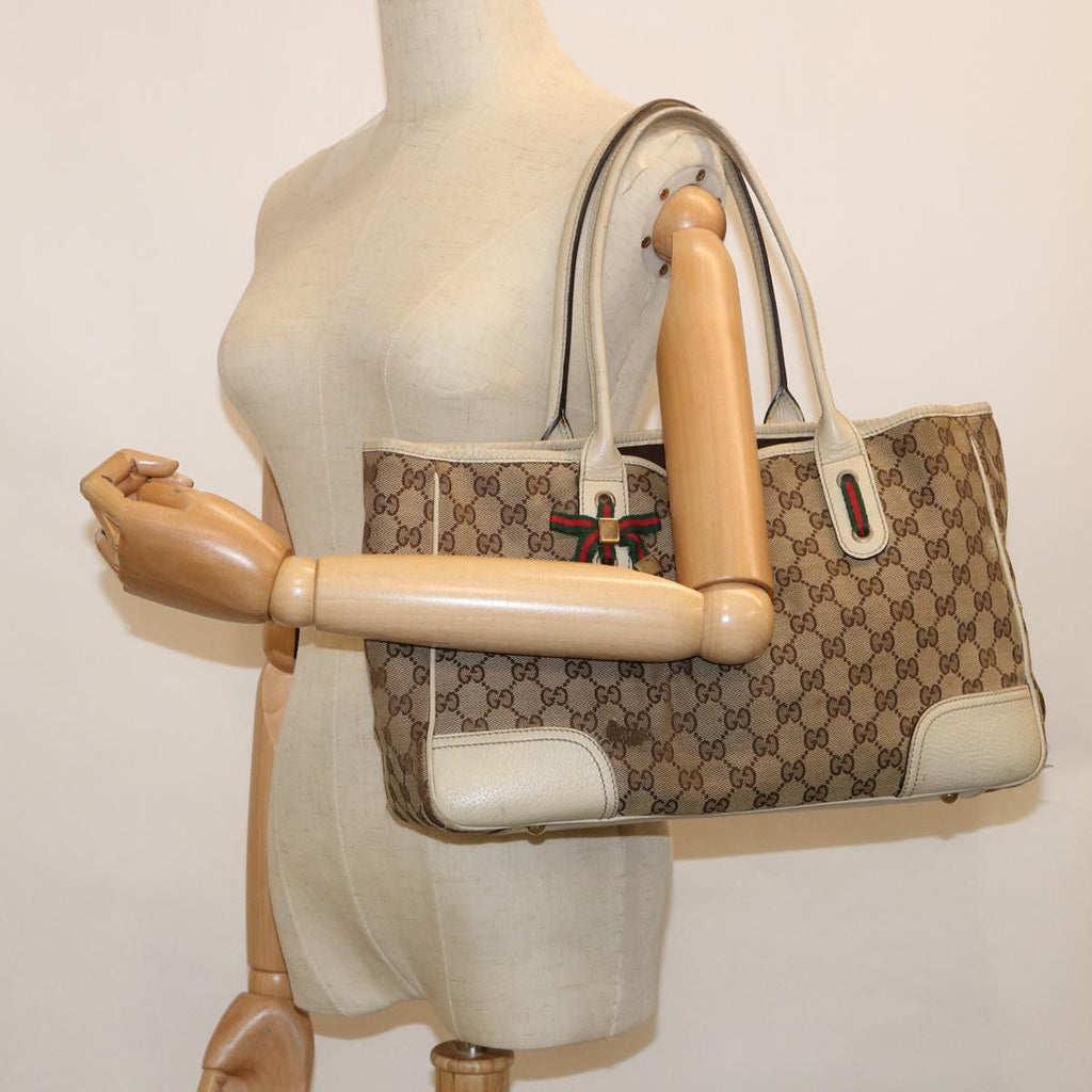 GUCCI GG Canvas Web Sherry Line Tote Bag Beige Red Green 163805 60259