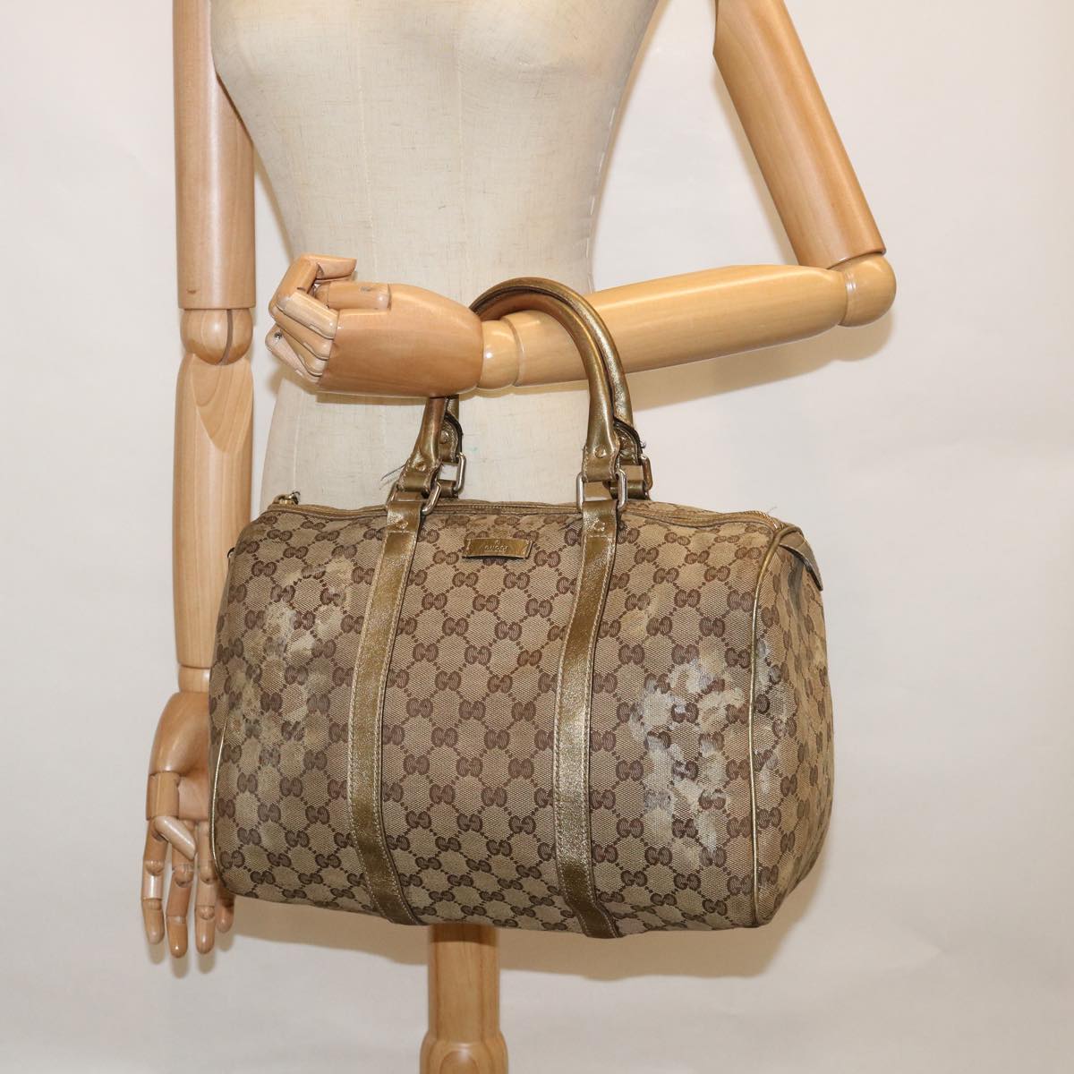 GUCCI GG Crystal Canvas Hand Bag Beige Gold 193603 60260