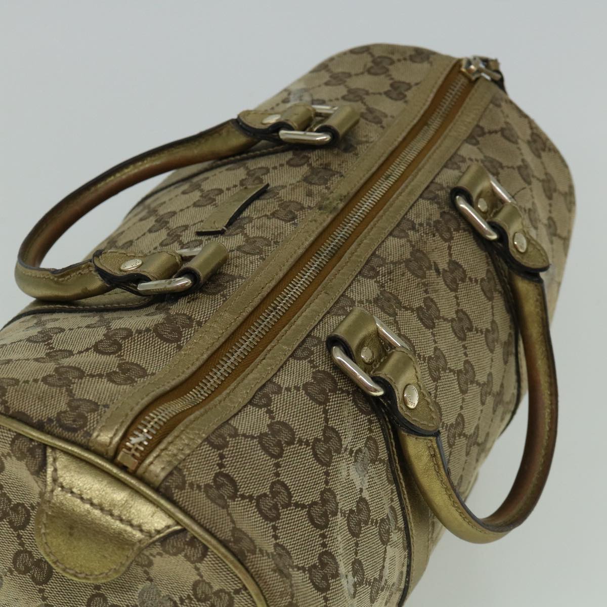 GUCCI GG Crystal Canvas Hand Bag Beige Gold 193603 60260