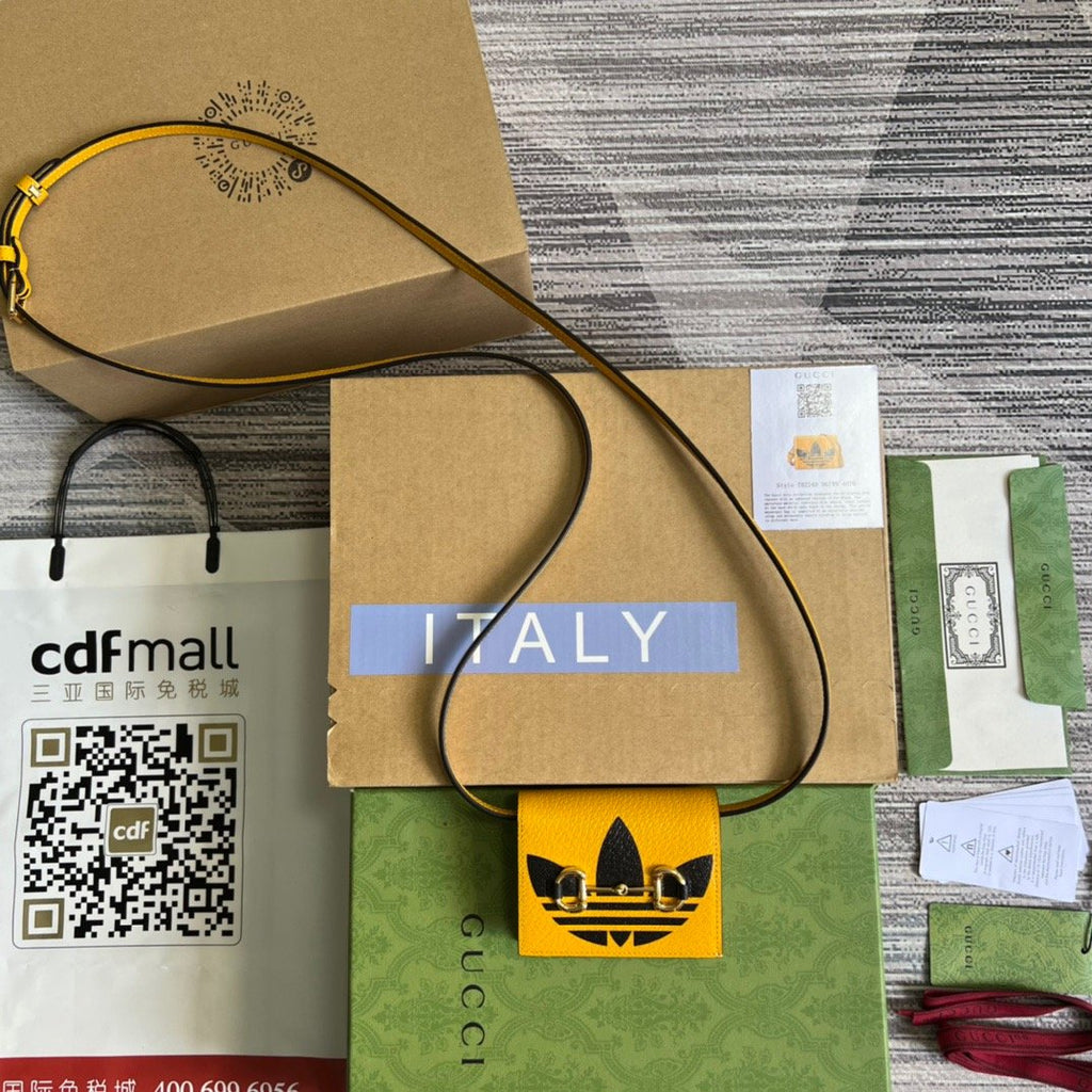 gg x Adidas Card Case With Horsebit Yellow For Women, Women’s Bags 4.2in/11cm gg‎ 702248 DJ24G 7673