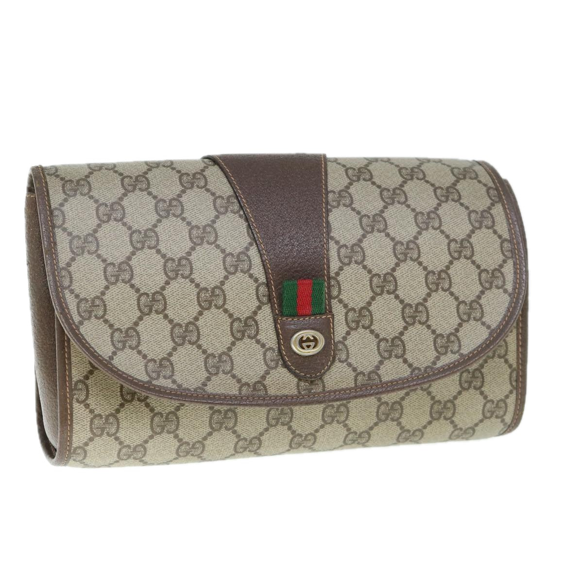 GUCCI GG Supreme Web Sherry Line Clutch Bag Beige Red 156 01 030 60301