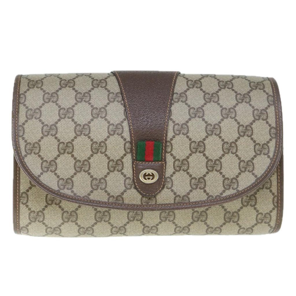 GUCCI GG Supreme Web Sherry Line Clutch Bag Beige Red 156 01 030 60301