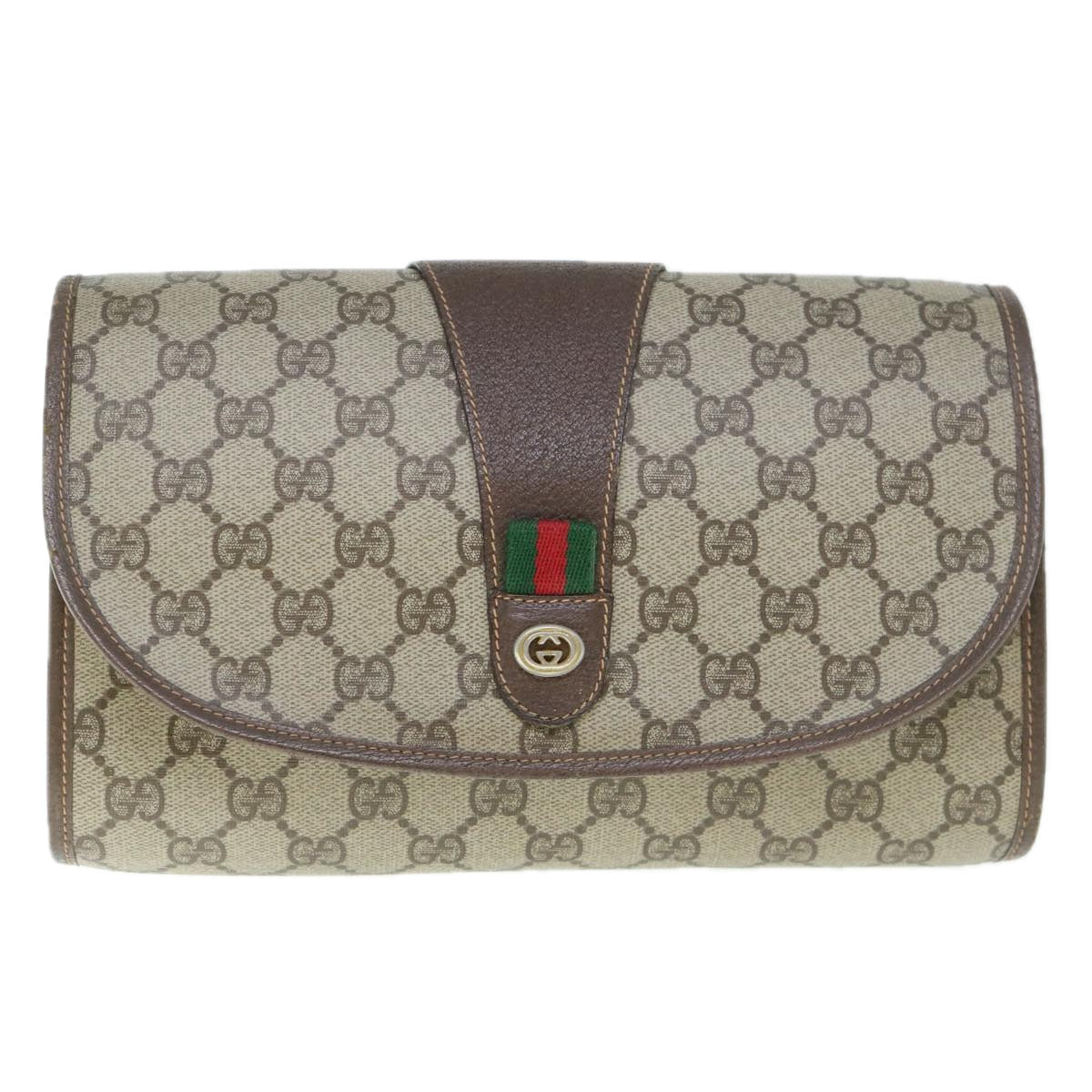 GUCCI GG Supreme Web Sherry Line Clutch Bag Beige Red 156 01 030 60301