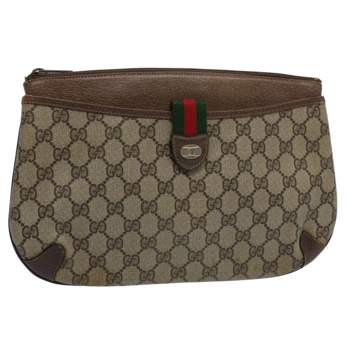 GUCCI GG Supreme Web Sherry Line Clutch Bag Beige Red Green 39 02 026 60306