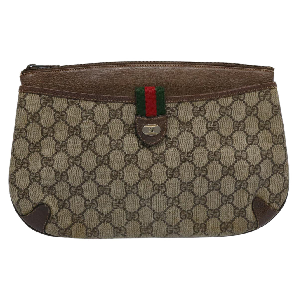 GUCCI GG Supreme Web Sherry Line Clutch Bag Beige Red Green 39 02 026 60306