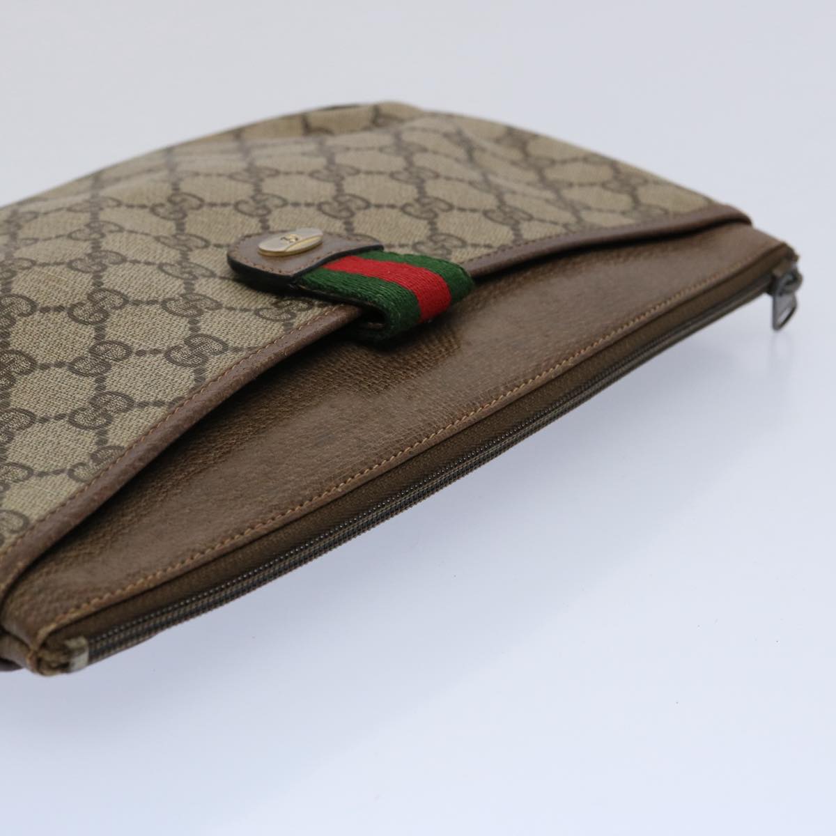 GUCCI GG Supreme Web Sherry Line Clutch Bag Beige Red Green 39 02 026 60306
